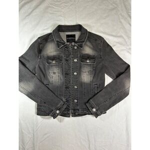 Rock & Republic Women's Denim Goth Jacket American Flag Back Logo Black Size XS